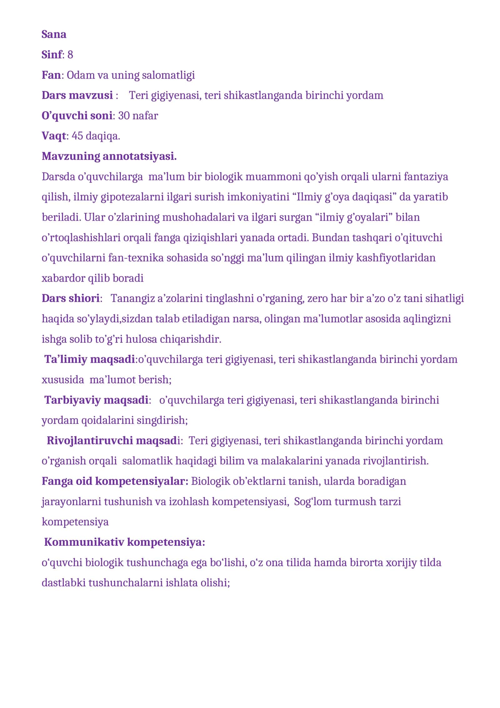 Teri gigiyenasi, teri shikastlanganda birinchi yordam ko‘rsatish