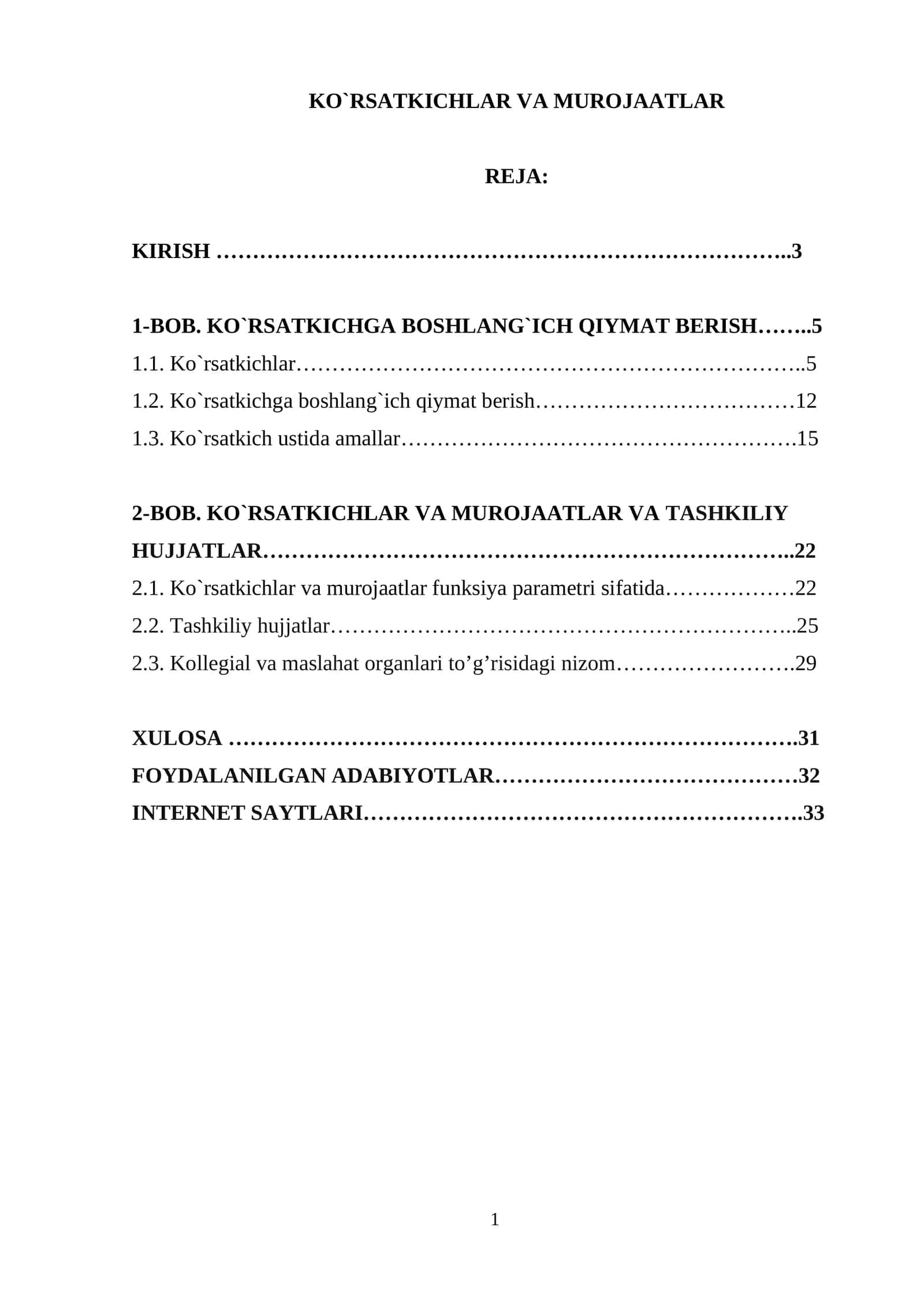 KO`RSATKICHLAR VA MUROJAATLAR