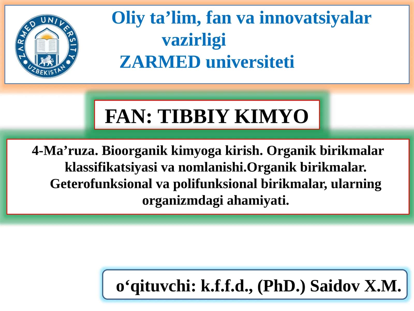 FAN: TIBBIY KIMYO