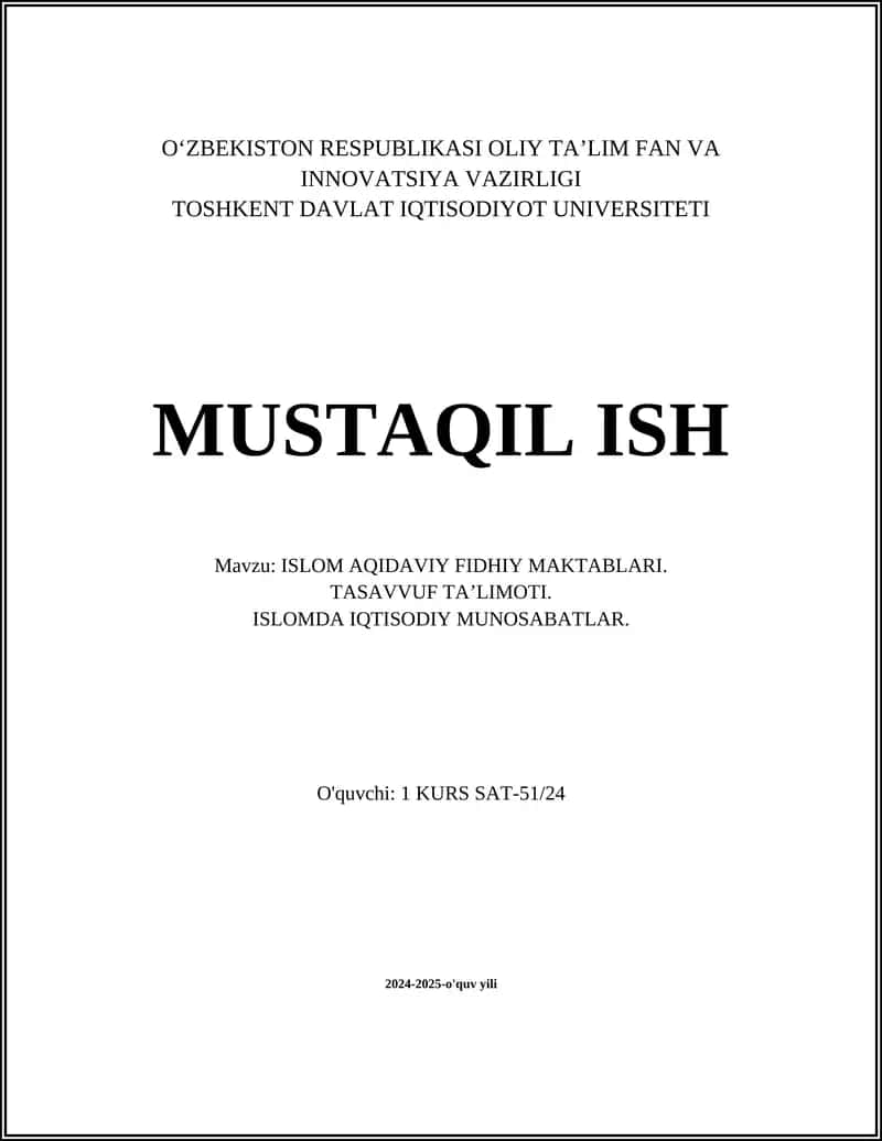ISLOM AQIDAVIY FIDHIY MAKTABLARI