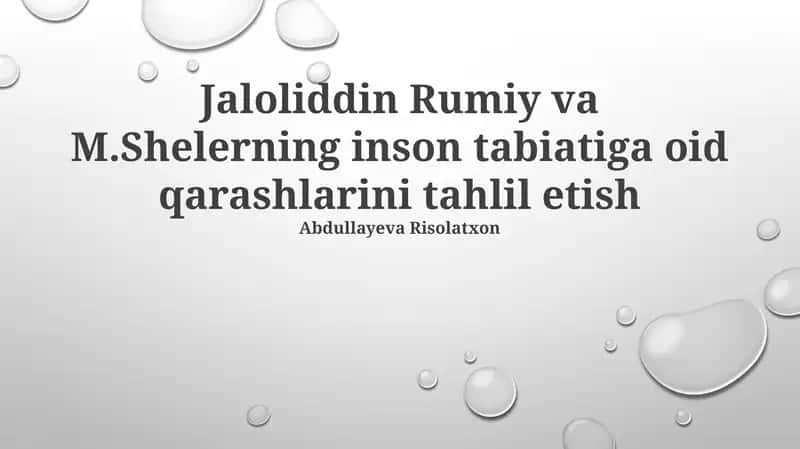 Jaloliddin Rumiy va M.Shelerning inson tabiatiga oid qarashlarini tahlil etish