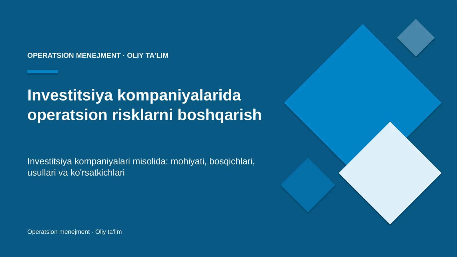Investitsiya kompaniyalarida operatsion risklarni boshqarish