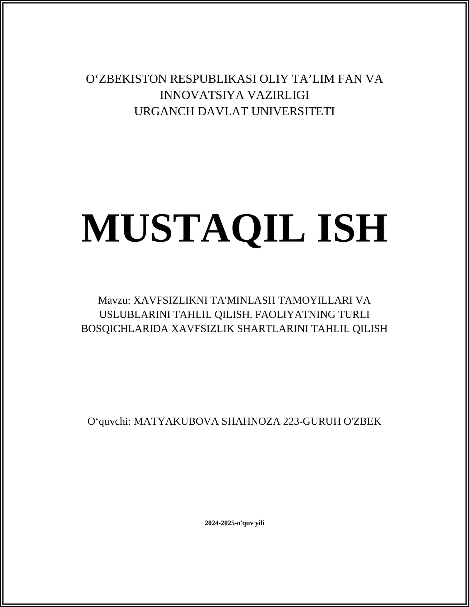 Xavfsizlikni Ta'minlash Tamoyillari