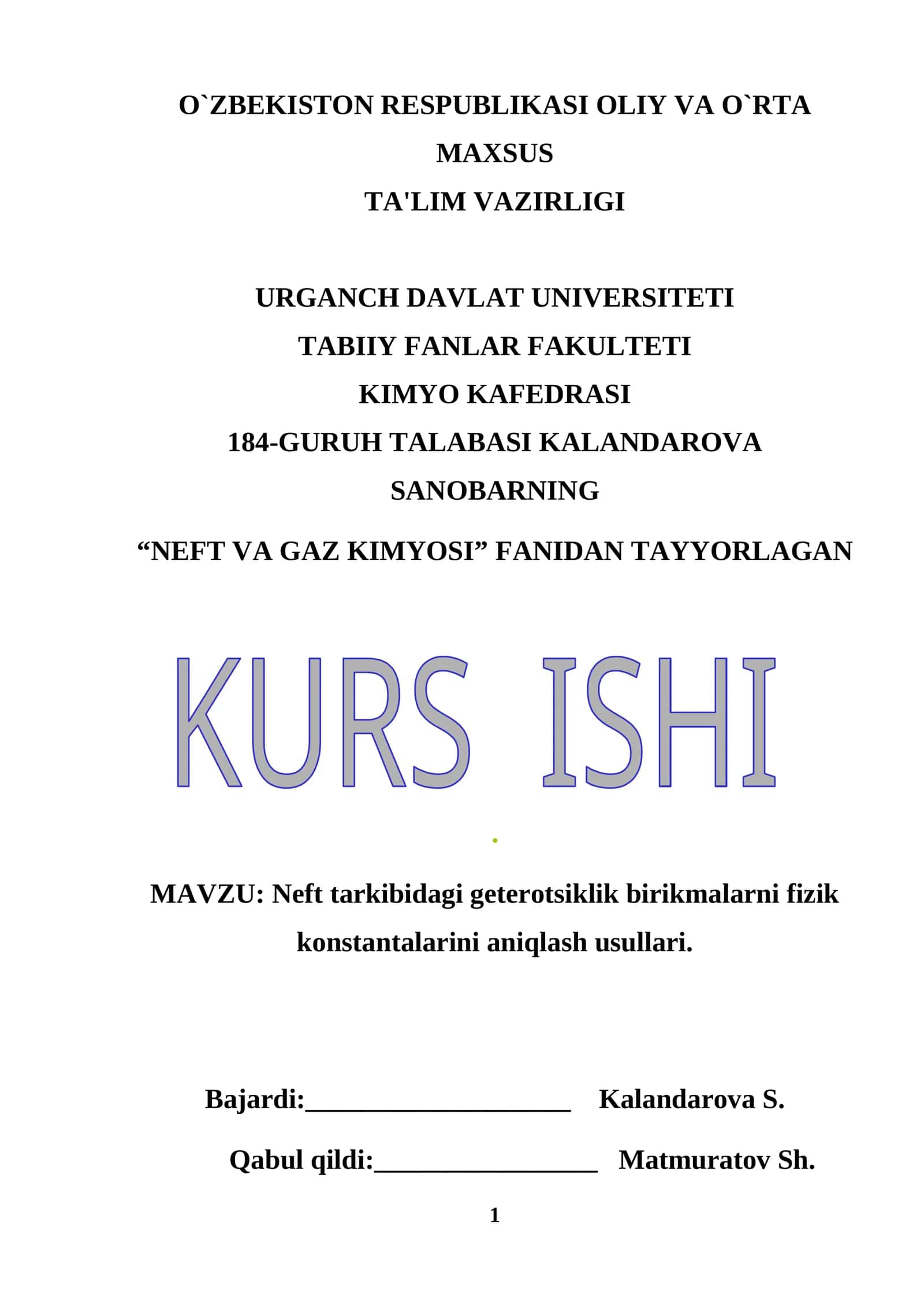 Neft va Gaz Kimyosi