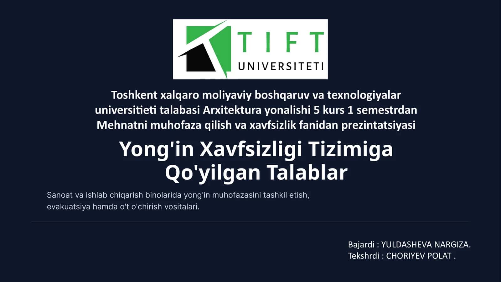 Yong'in Xavfsizligi Tizimiga Qo'yilgan Talablar