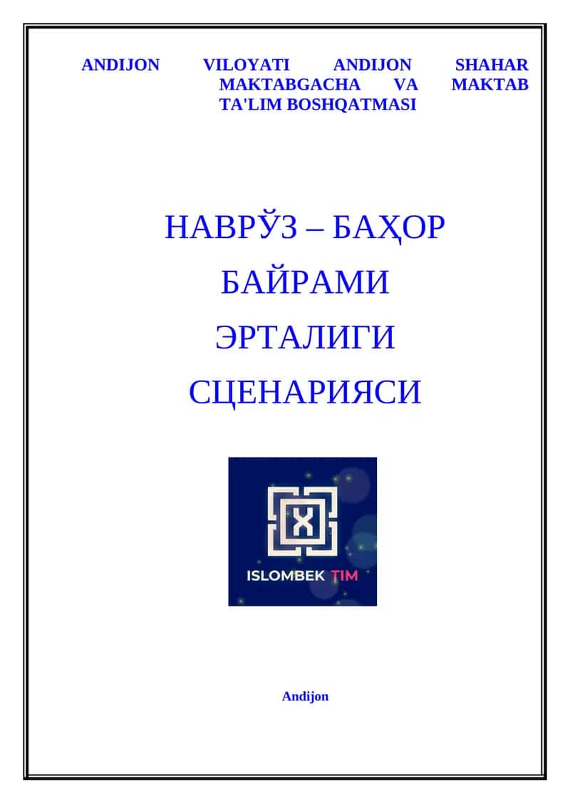 НАВРЎЗ – БАҲОР БАЙРАМИ ЭРТАЛИГИ СЦЕНАРИЯСИ