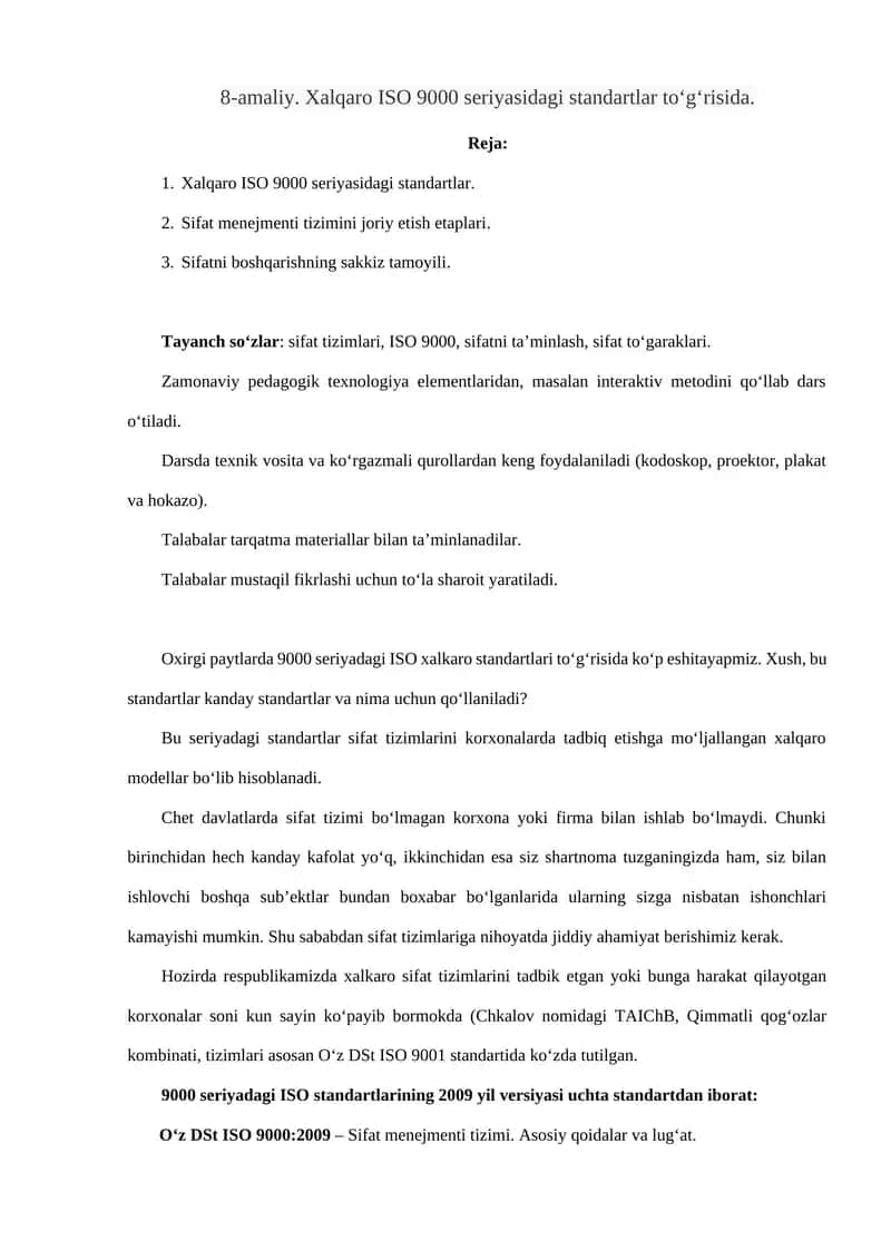 Xalqaro ISO 9000 standartlari