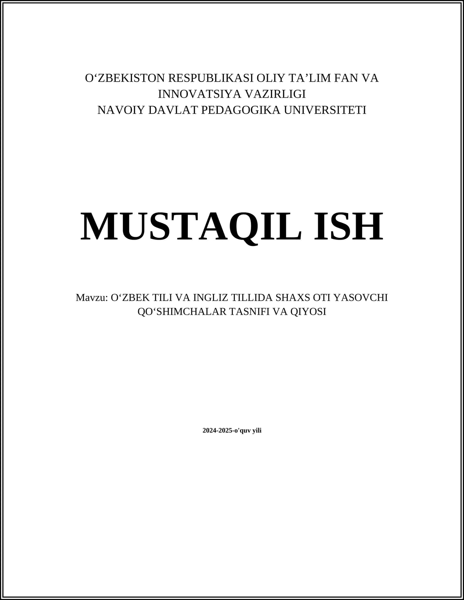 OʻZBEK TILI VA INGLIZ TILLIDA SHAXS OTI YASOVCHI QOʻSHIMCHALAR TASNIFI VA QIYOSI