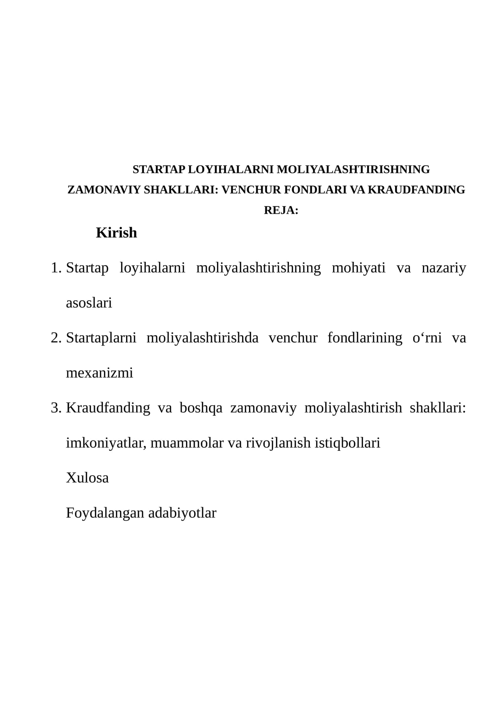 STARTAP LOYIHALARNI MOLIYALASHTIRISHNING ZAMONAVIY SHAKLLARI: VENCHUR FONDLARI VA KRAUDFANDING