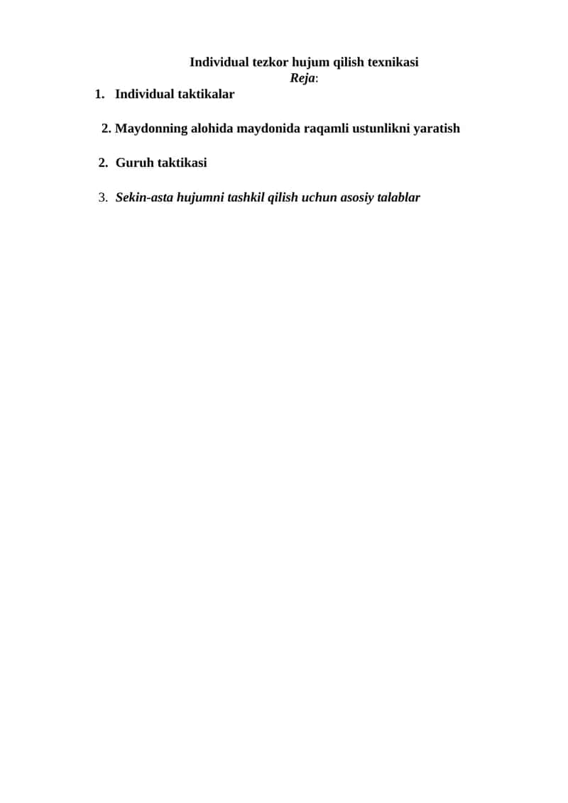 Individual tezkor hujum qilish texnikasi