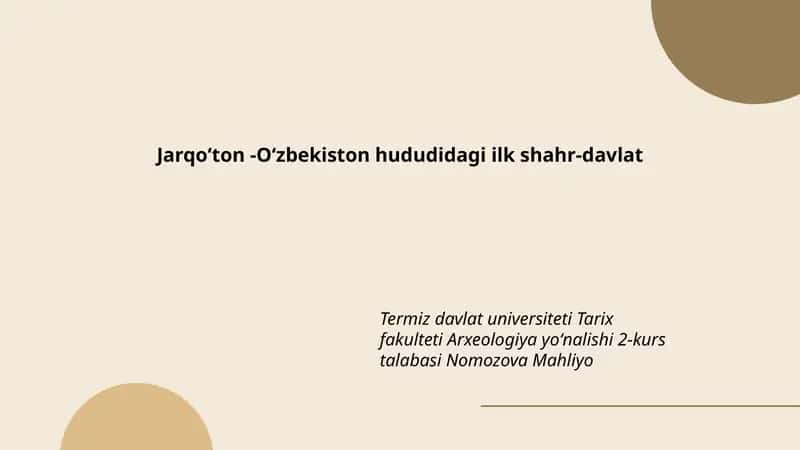 Jarqoʻton - Oʻzbekiston hududidagi ilk shahr-davlat