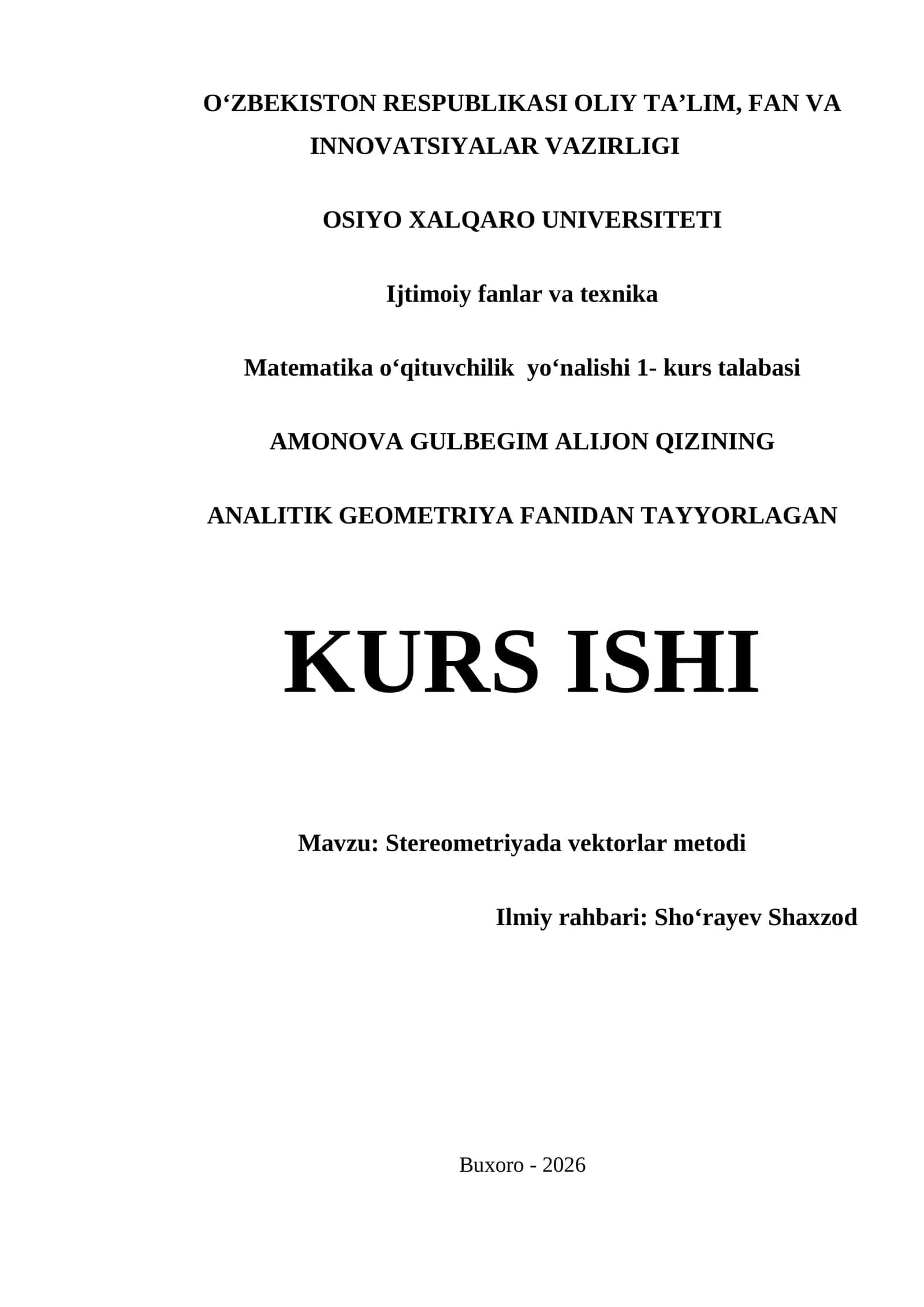 Stereometriyada vektorlar metodi