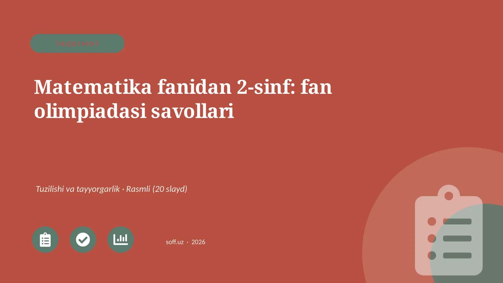 Matematika fanidan 2-sinf: fan olimpiadasi savollari