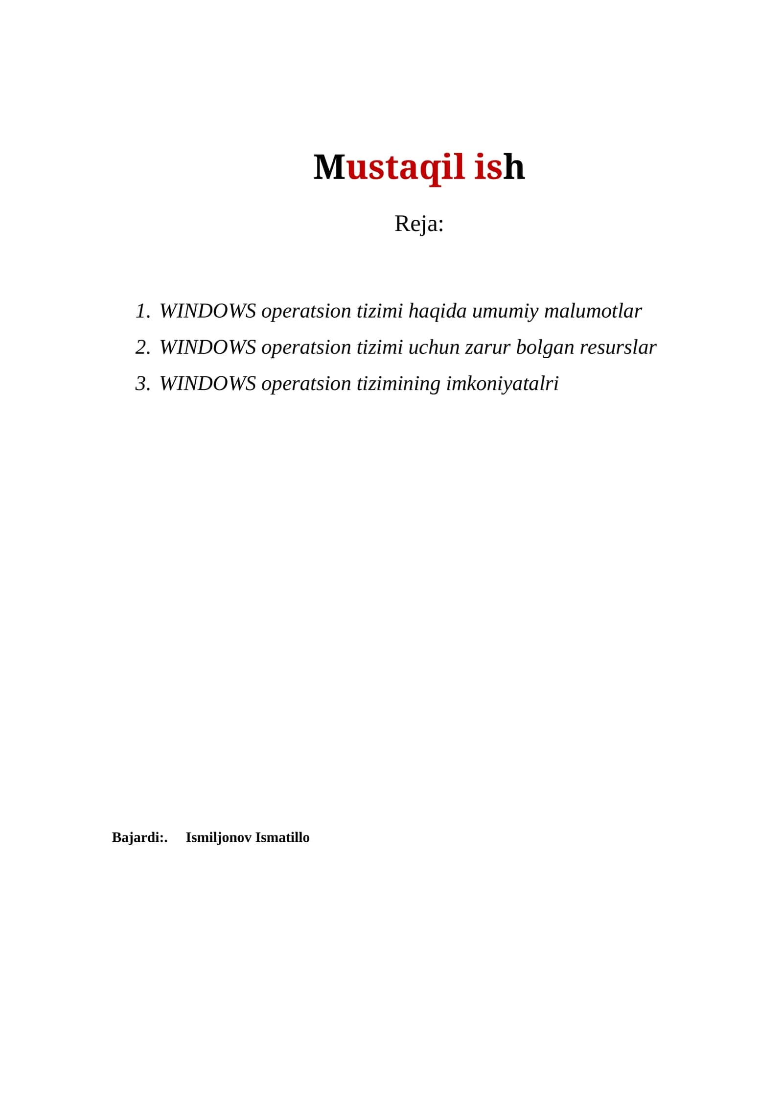 WINDOWS Operatsion Tizimi Haqida Umumiy Ma'lumotlar