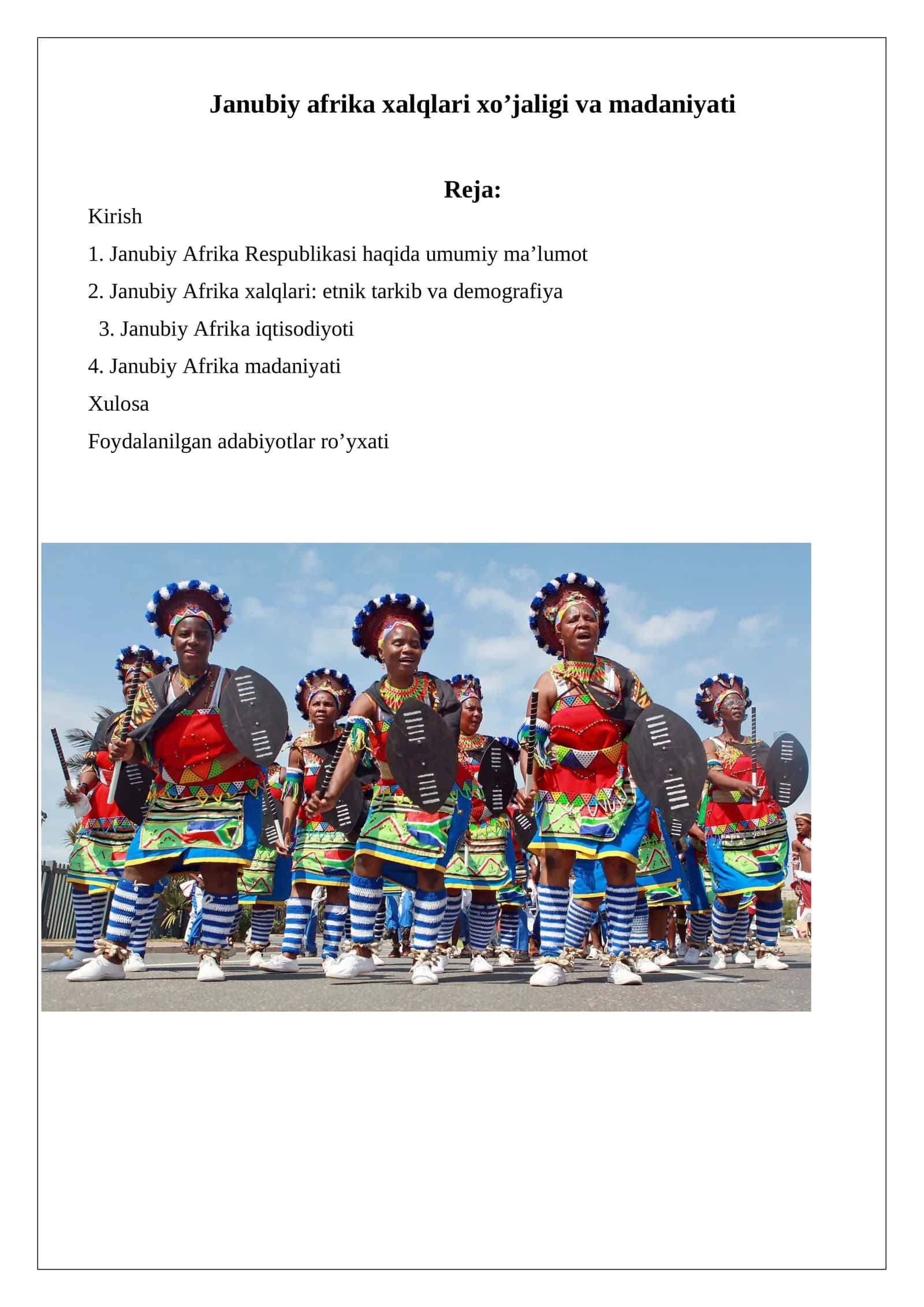 Janubiy afrika xalqlari xo’jaligi va madaniyati