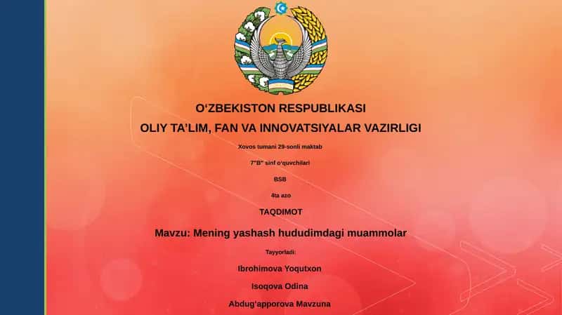 Mening yashash hududimdagi muammolar