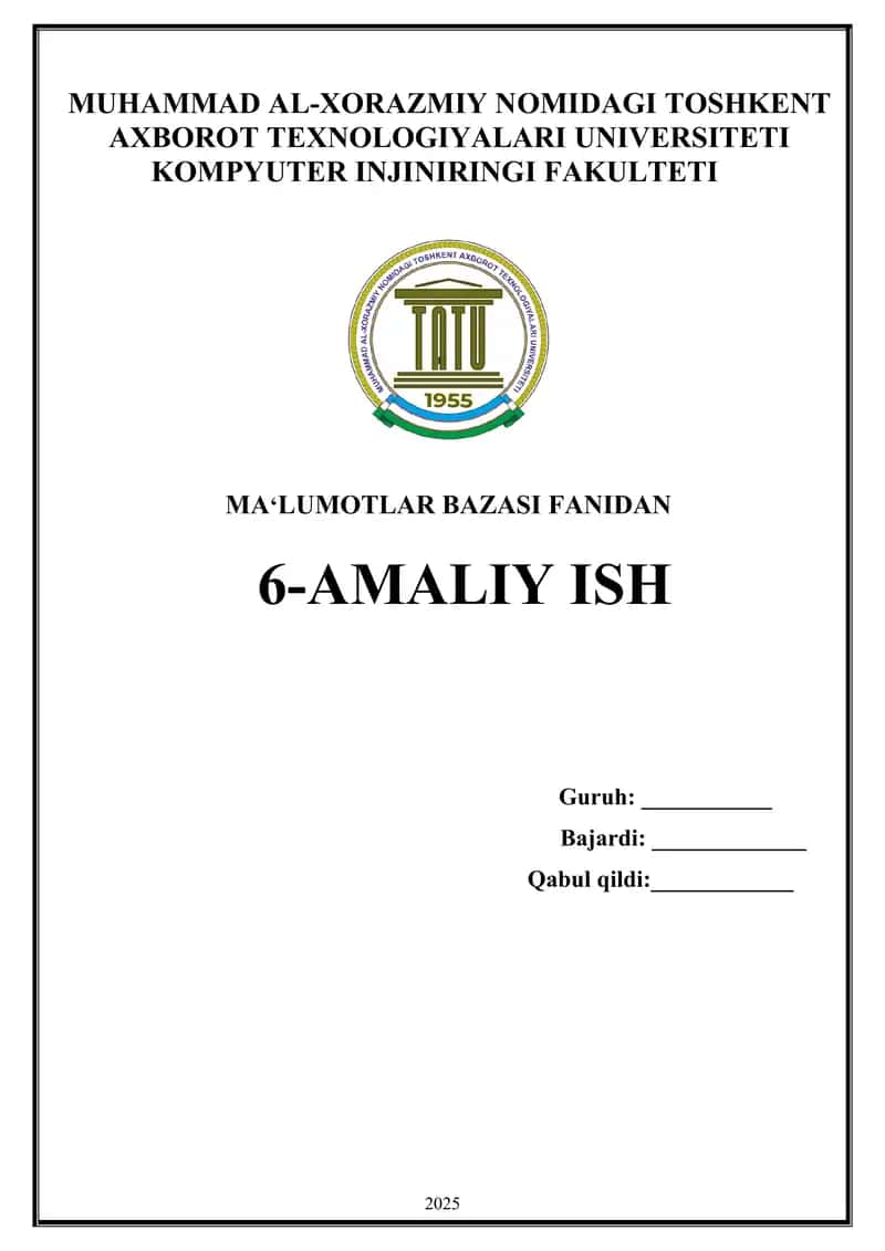 Group by va Order by standart so‘zlaridan foydalanib so‘rov yaratish. Having standart so‘zi orqali so‘rovlar yaratish