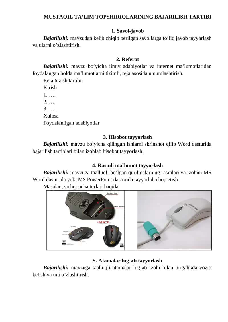 MUSTAQIL TA’LIM TOPSHIRIQLARINING BAJARILISH TARTIBI