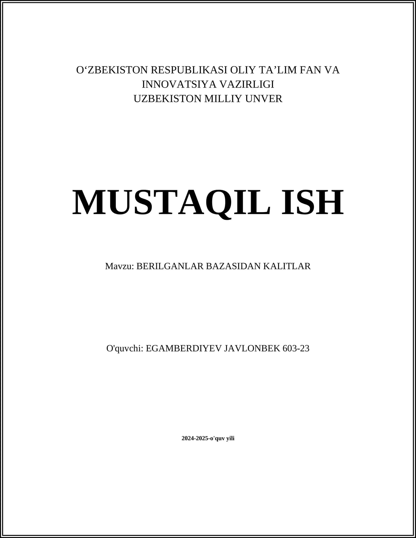 BERILGANLAR BAZASIDAN KALITLAR