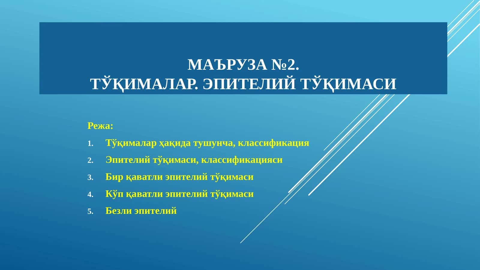Маъруза№2.Тўқималар. Эпителийтўқимаси