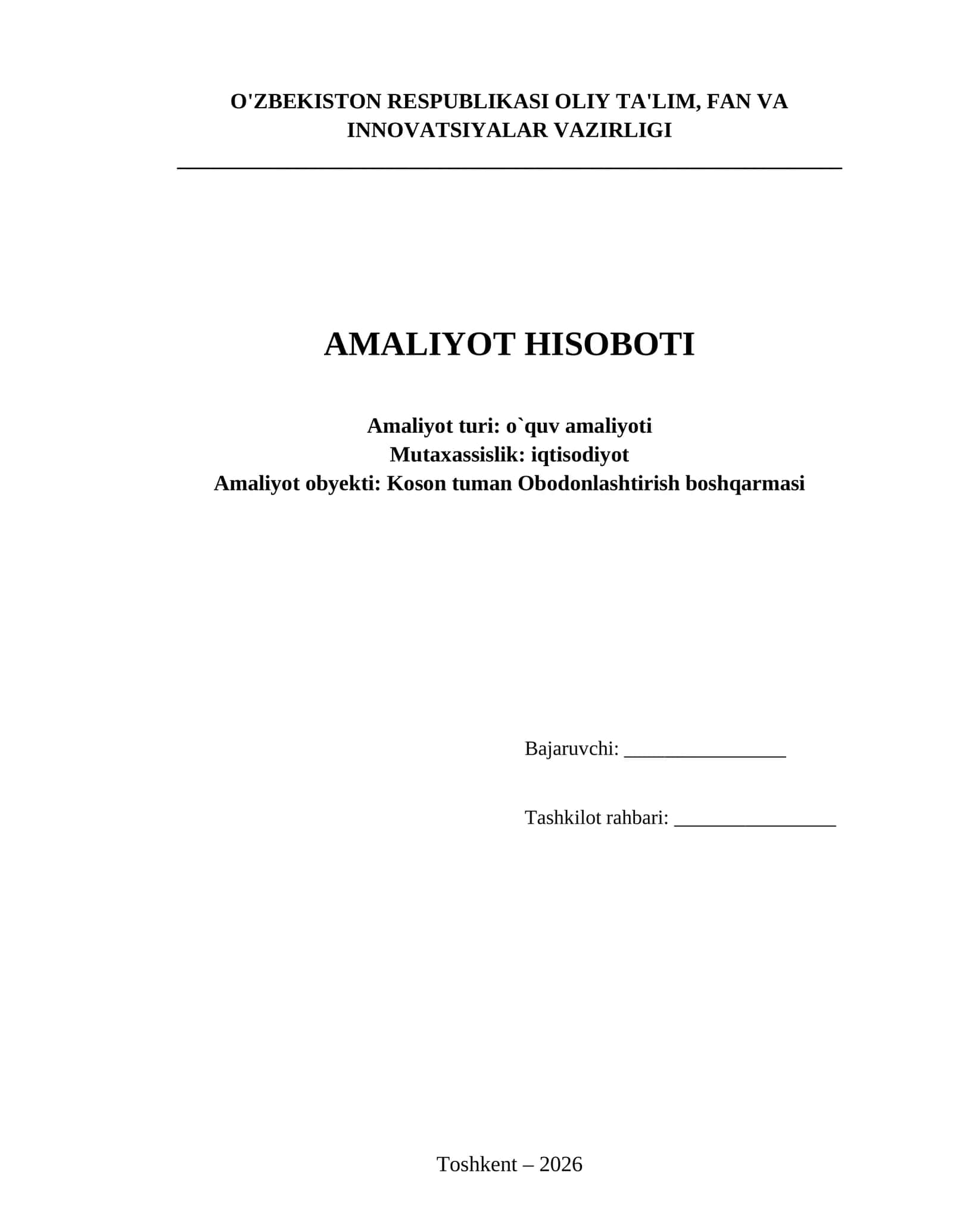 Ободонлаштириш бошкармаси хисобхонасида амалиёт хисоботи