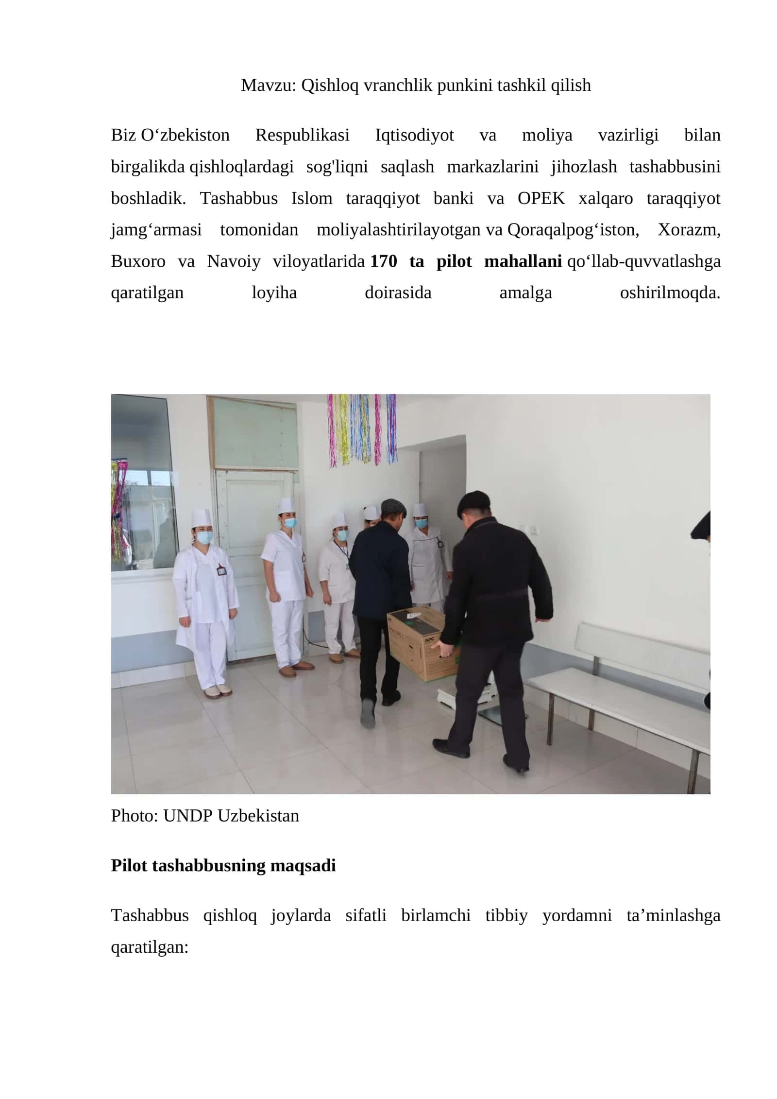 Qishloq vranchlik punkini tashkil qilish