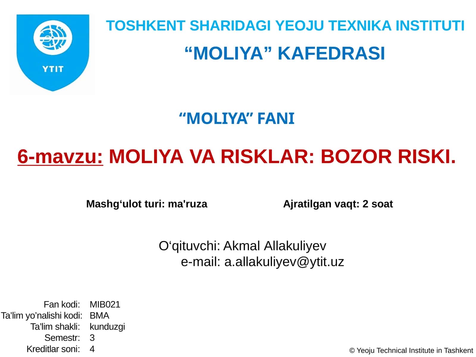 MOLIYAVARISKLAR: BOZOR RISKI