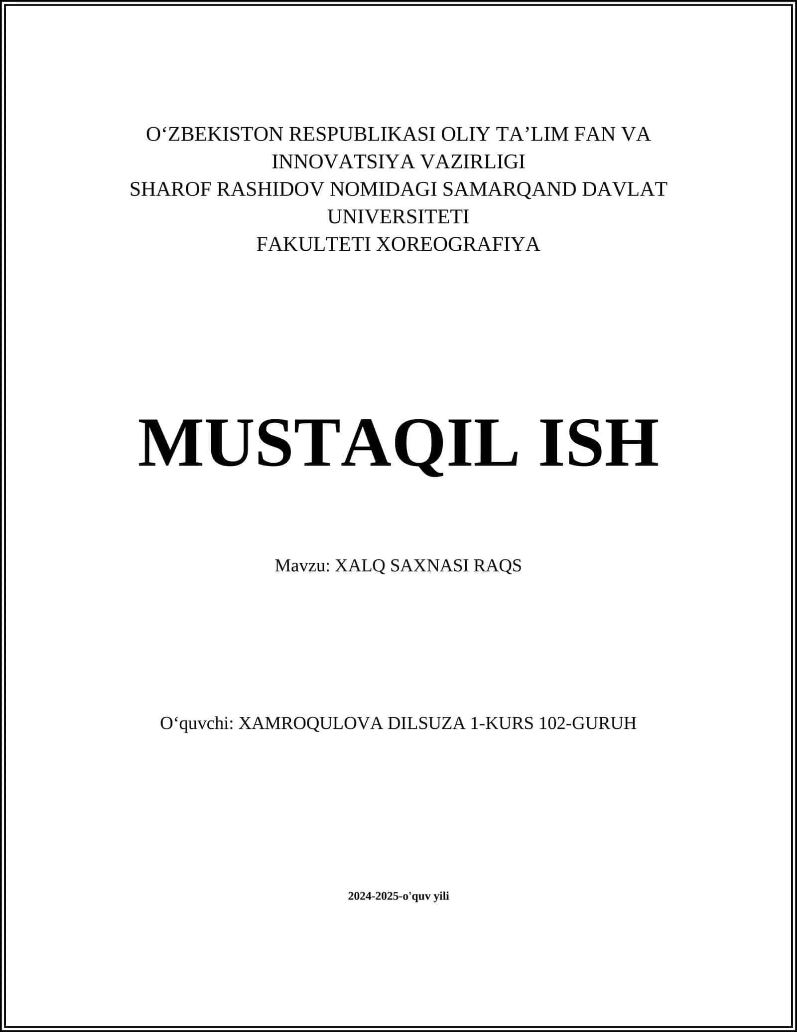 XALQ SAXNASI RAQS