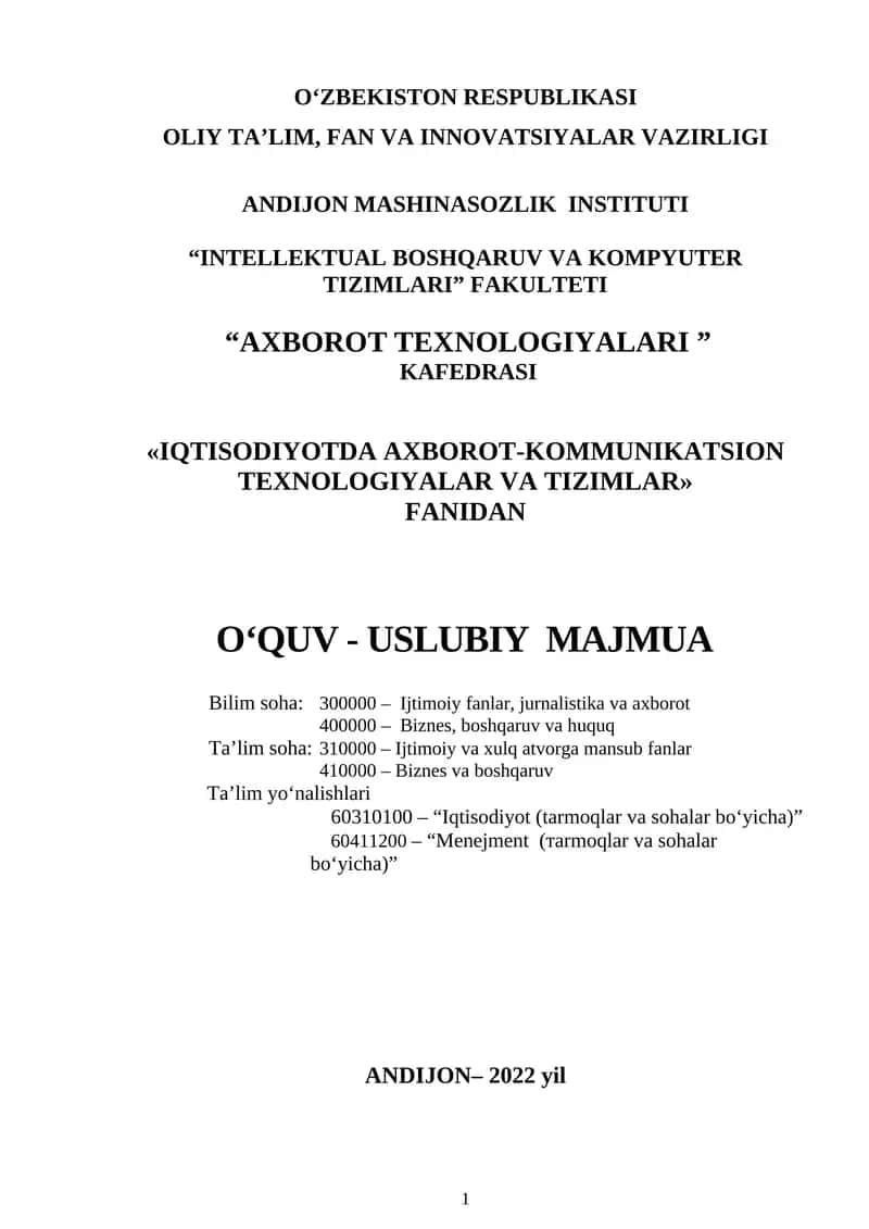 "Iqtisodiyotda axborot-kommunikatsion texnologiyalar va tizimlar"