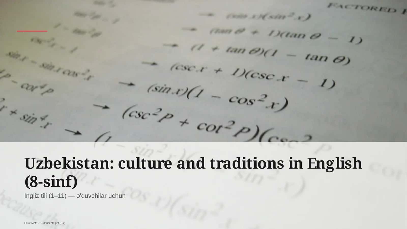 Uzbekistan: culture and traditions in English (8-sinf)