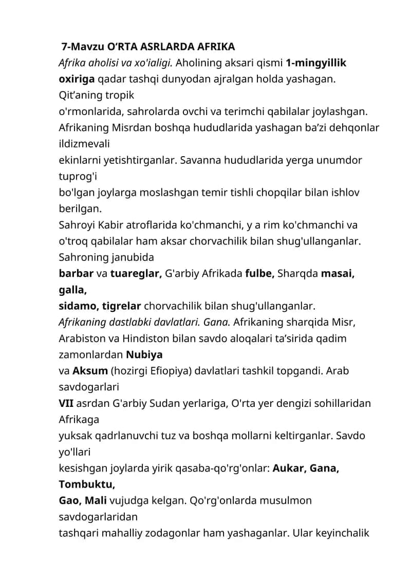O‘RTA ASRLARDA AFRIKA