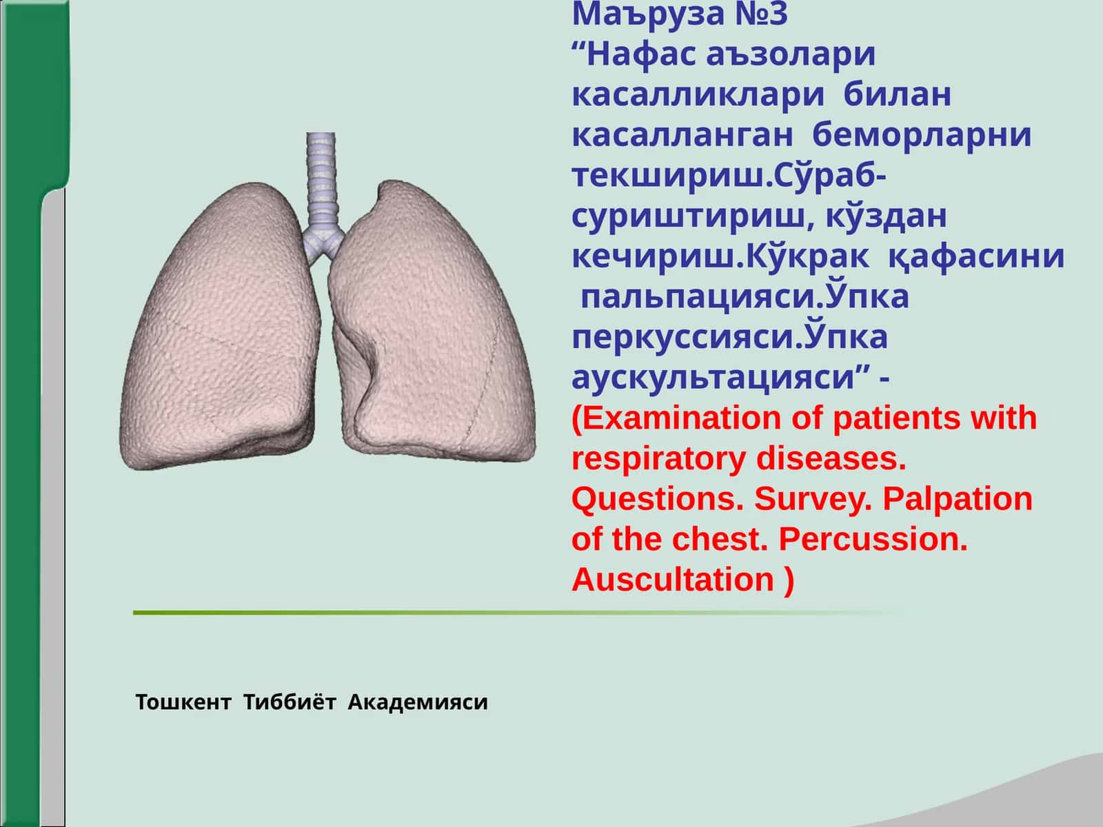 Нафас аъзолари касалликлари билан касалланган беморларни текшириш