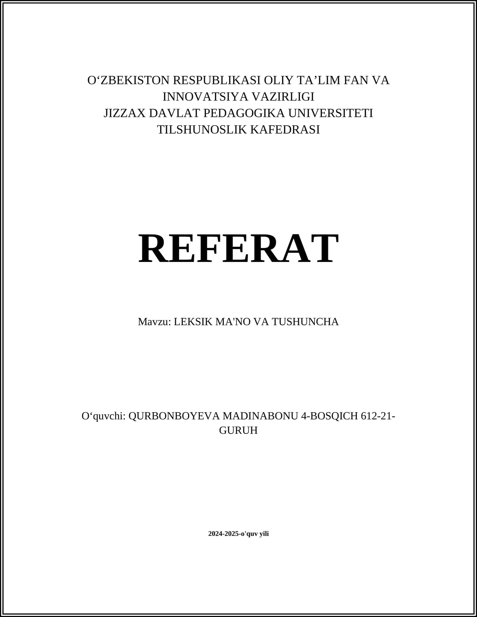 LEKSIK MA'NO VA TUSHUNCHA