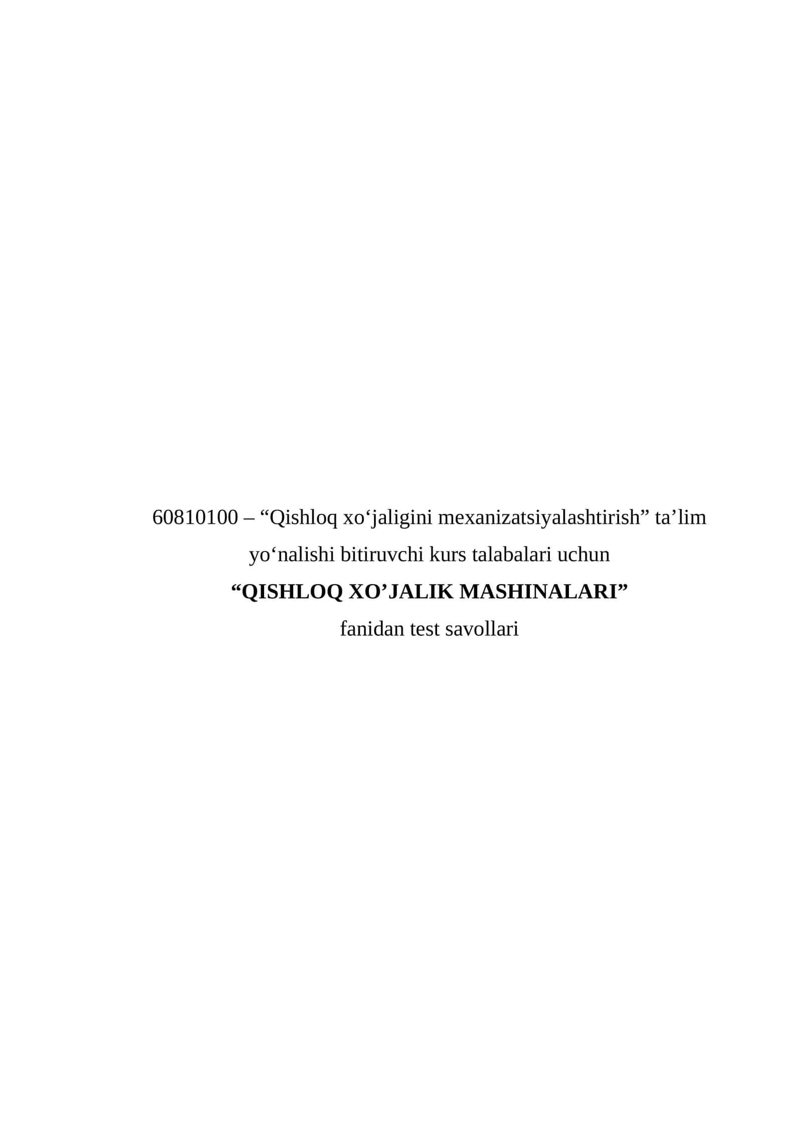 QISHLOQ ХO’JALIK MASHINALARI