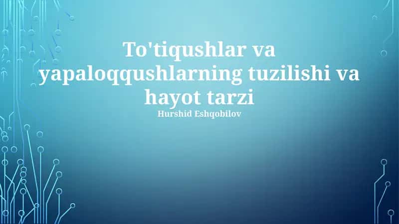 To'tiqushlar va yapaloqqushlarning tuzilishi va hayot tarzi