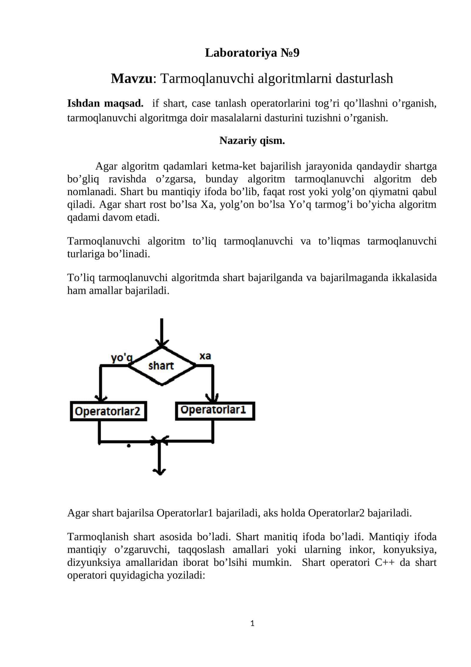 Tarmoqlanuvchi algoritmlarni dasturlash