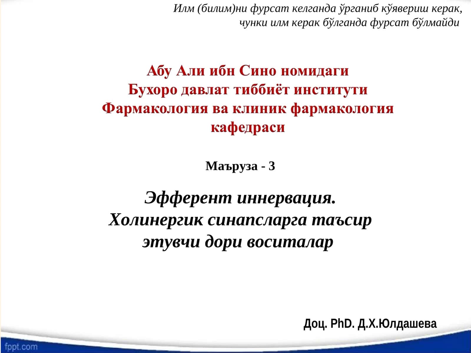 Эфферент иннервация. Холинергик синапсларга таъсир этувчи дори воситалар