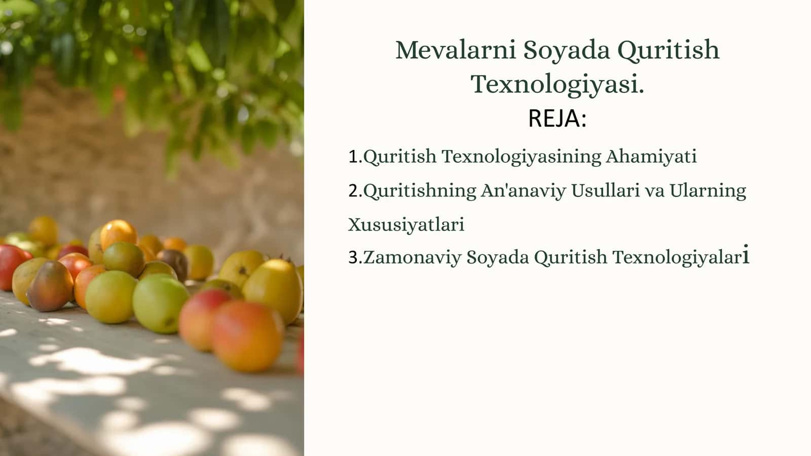 Mevalarni Soyada Quritish Texnologiyasi