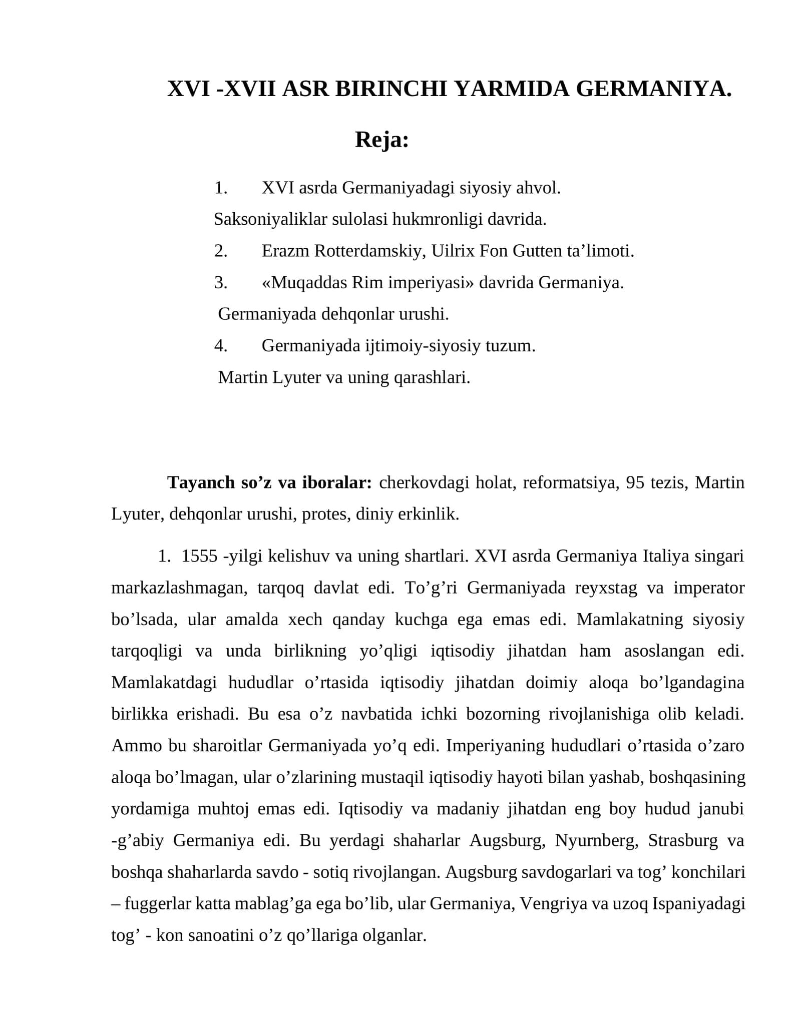XVI -XVII ASR BIRINCHI YARMIDA GERMANIYA