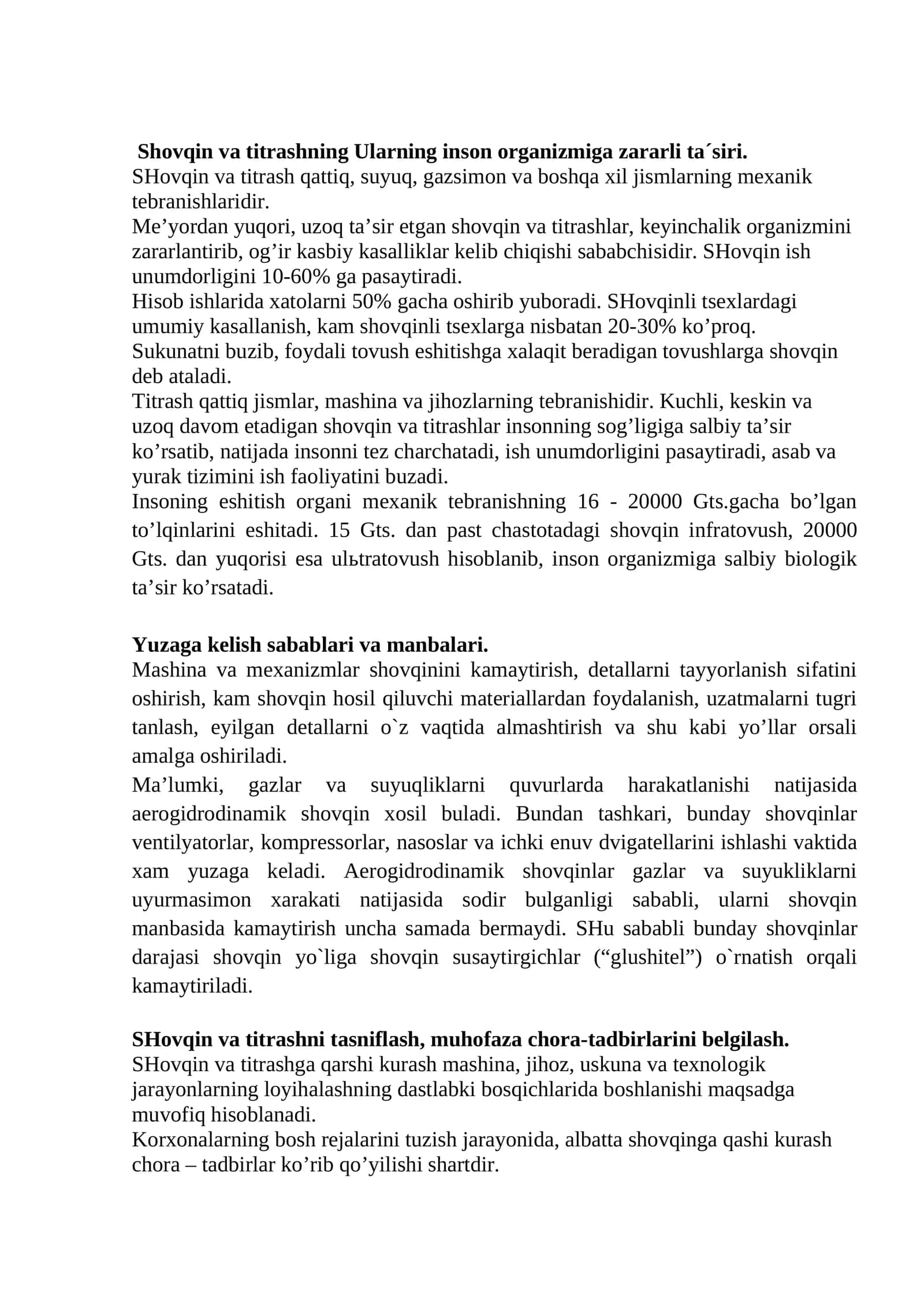Shovqin va titrashning Zararlari