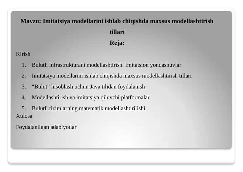 Bulutli infrastruktura modellashtirish