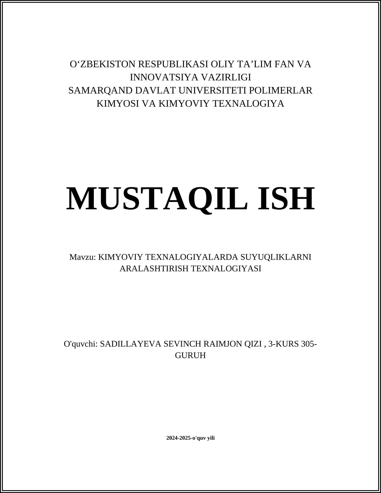 KIMYOVIY TEXNALOGIYALARDA SUYUQLIKLARNI ARALASHTIRISH TEXNALOGIYASI