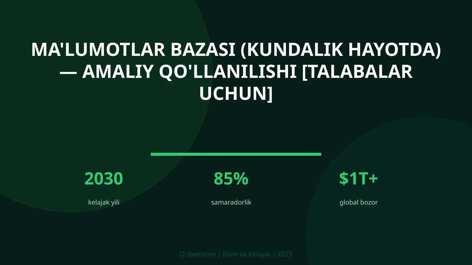 MA'LUMOTLAR BAZASI (KUNDALIK HAYOTDA) — AMALIY QO'LLANILISHI [TALABALAR UCHUN]