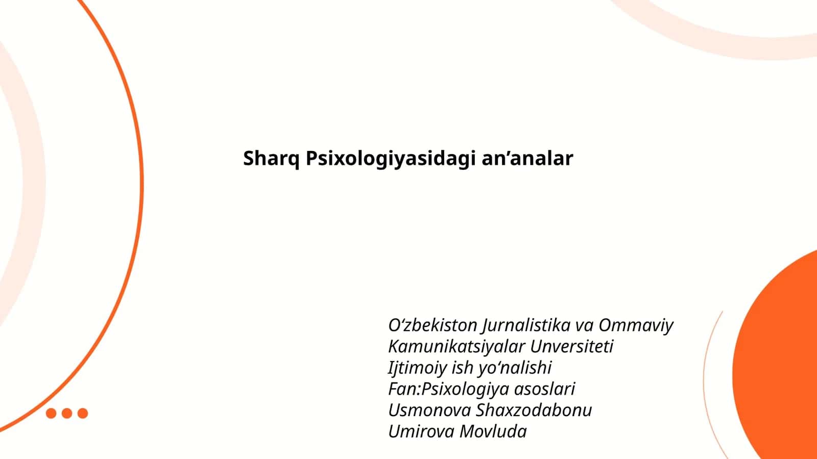 Sharq Psixologiyasidagi an’analar