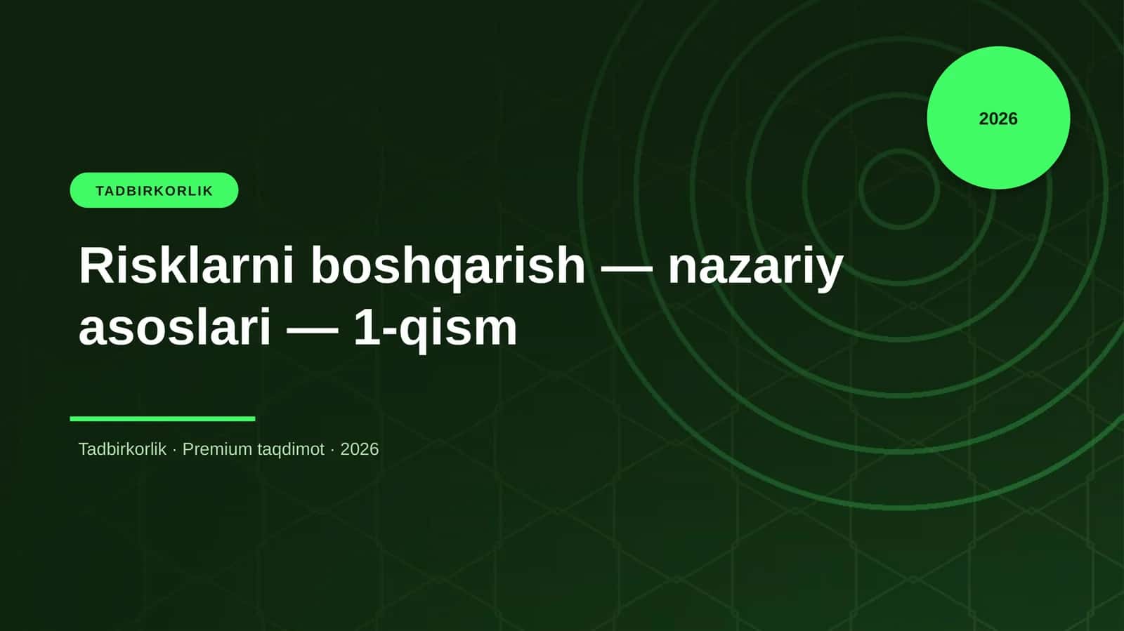 Risklarni boshqarish — nazariy asoslari — 1-qism