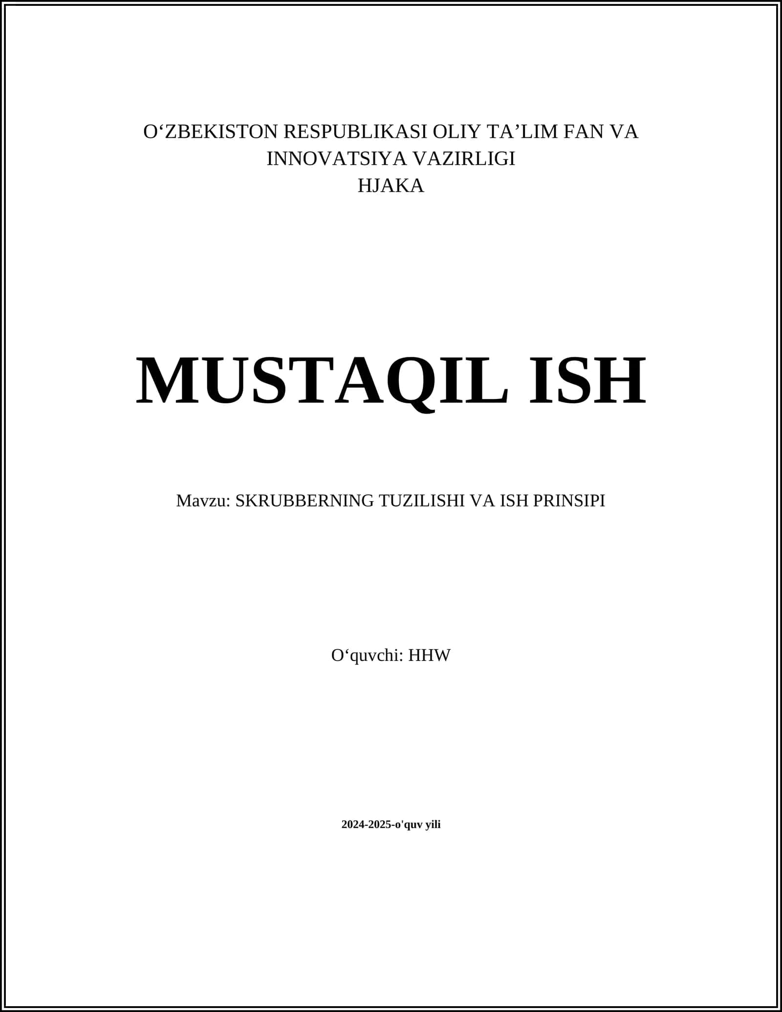SKRUBBERNING TUZILISHI VA ISH PRINSIPI