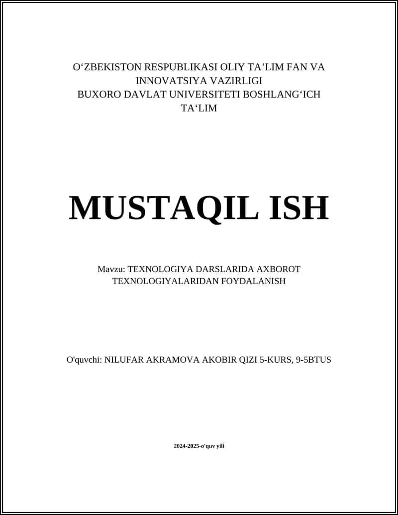 BOSHLANG‘ICH TA‘LIM MUSTAQIL ISH