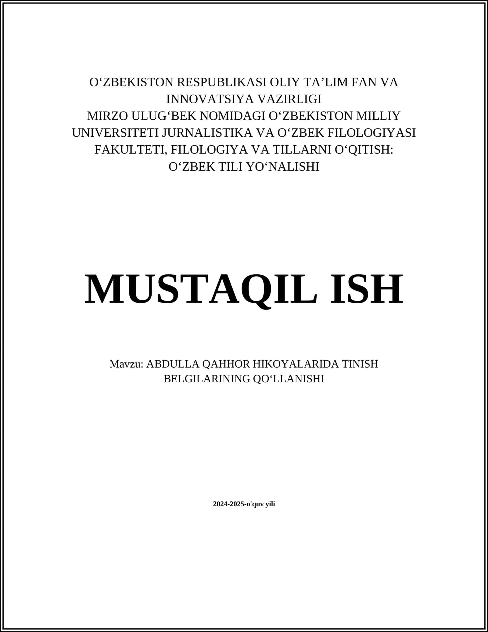 ABDULLA QAHHOR HIKOYALARIDA TINISH BELGILARINING QO‘LLANISHI