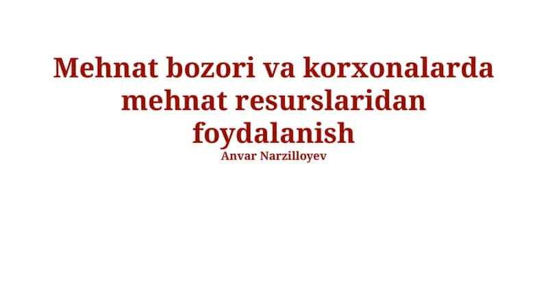 Mehnat bozori va korxonalarda mehnat resurslaridan foydalanish