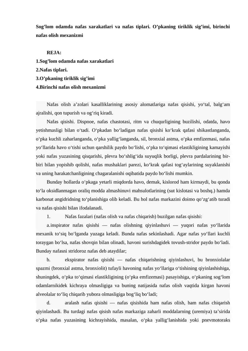 Nafas xarakatlari va nafas tiplari
